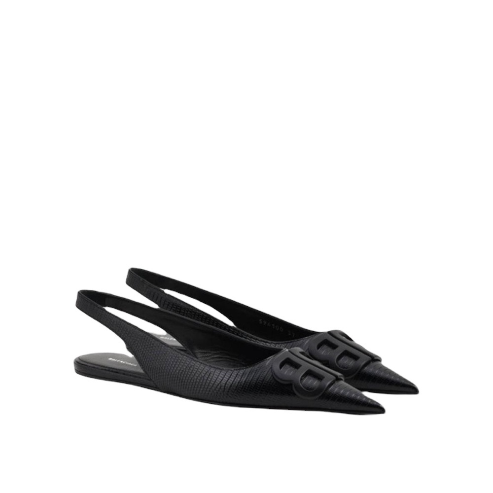 Balenciaga black knife Bb Sling back  lizard print flats New With Tags Size 35